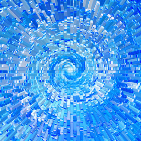 Abstract figure in the form of blue tornado vortex of pixels の写真素材