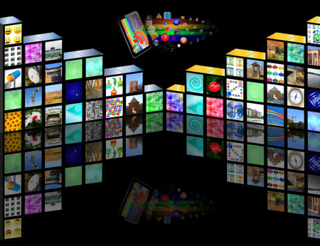 Abstraction which depict many different images on the cubic shapes for different necessities 