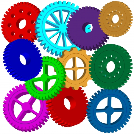 Abstraction consisting of a set of colorful gears on a white background for various necessities のイラスト素材