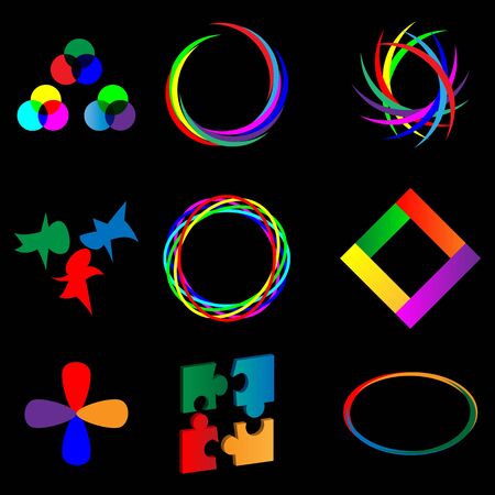 Nine images of colorful abstract design logos for various necessities のイラスト素材