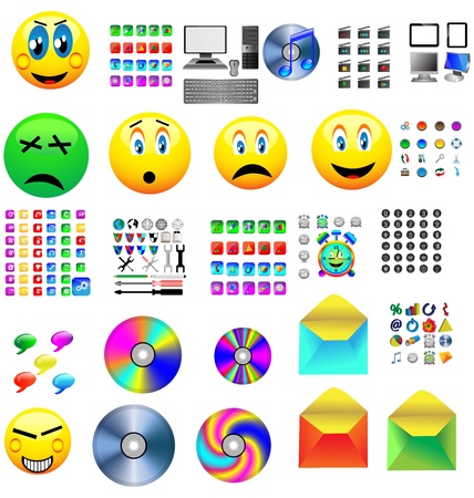 Mega collection of colored buttons and icons for designers to different necessities on a white background のイラスト素材