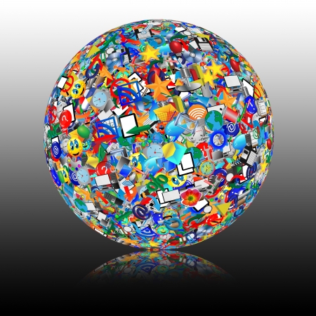Abstract sphere consisting of different icons for designers for various necessities の写真素材