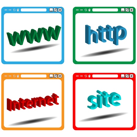 Set of web windows with different words for designers to different necessities on a white background のイラスト素材