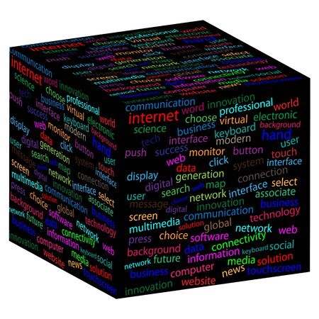 Cube with different words on the faces of designers for various necessities.のイラスト素材