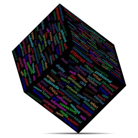 Cube with different words on the faces of designers for various necessities.のイラスト素材