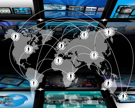 International Network of internet spread around the world on all continents.の写真素材