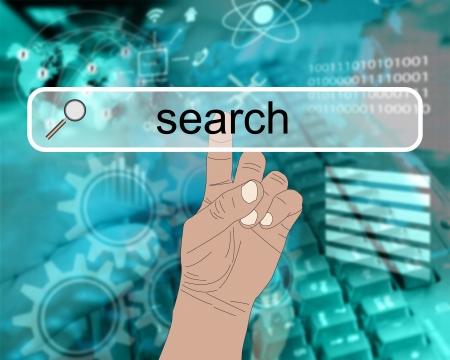 Abstract composition in which the human hand clicks touch screen interface.の写真素材