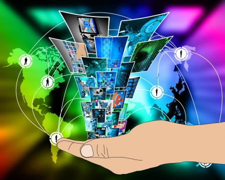 Abstract composition which shows a variety of different images on the theme of computers and high technologyの写真素材