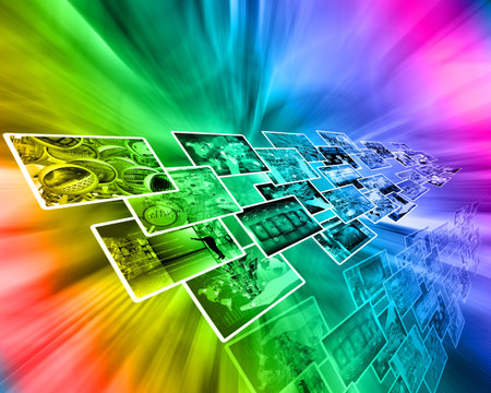 Abstract composition which shows a variety of different images on the theme of computers and high...