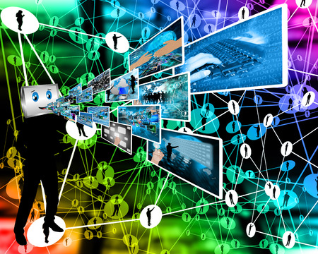 Cheerful computer gives a continuous flow of information to the international Internet.の写真素材