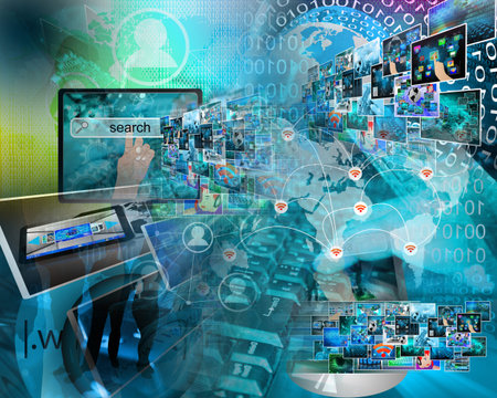 Abstract image on computers, the Internet, communications and high technology.