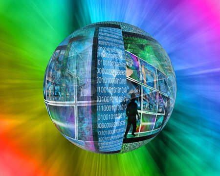 Sphere on the theme of the Internet, computers and high technology on a white background.の写真素材