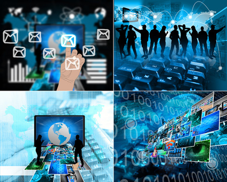 Abstract composition which shows a lot of different images, which are emitted from the monitor.の写真素材