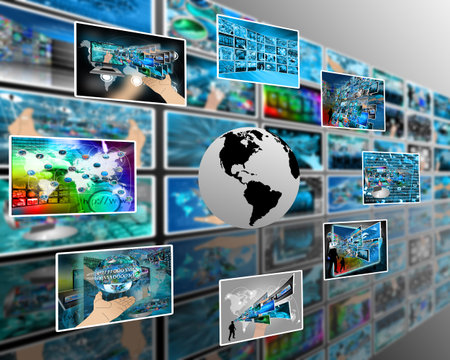 Abstract composition which shows a variety of different images on the theme of computers and high...