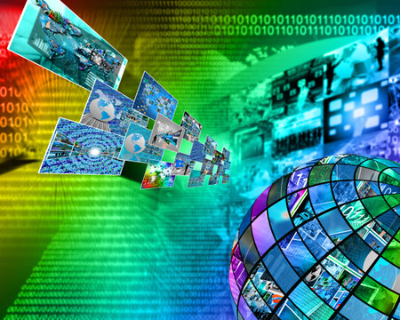 Abstract composition which shows a variety of different images on the theme of computers and high...