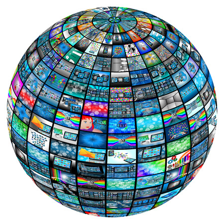 3D sphere made up of many different images on the theme of high technology.の写真素材