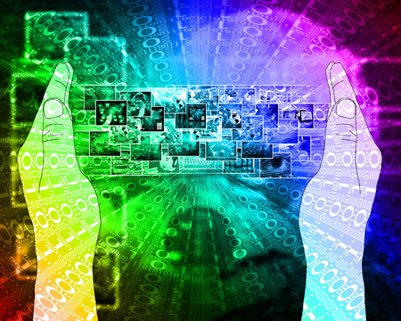 Composition, which depicts a computer abstraction in binary form in cyberspace.の写真素材