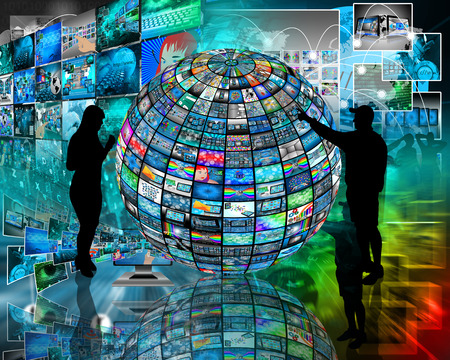 Abstract composition which shows the global Internet spread around the globe.の写真素材