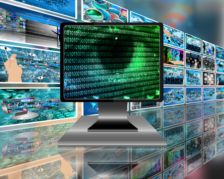 Abstract background in the form of a binary code of the human eye and the keyboard design for...