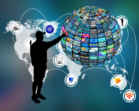 3D sphere made up of many different images on the theme of high technology.の写真素材