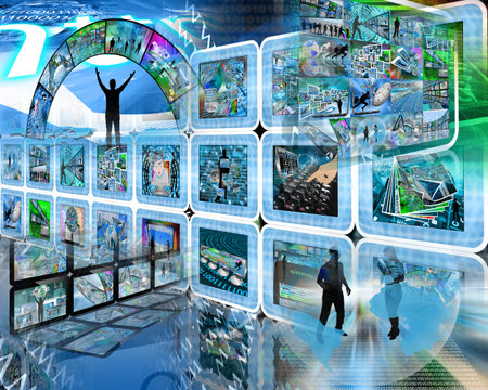 Abstract image on computers, the Internet, communications and high technology.