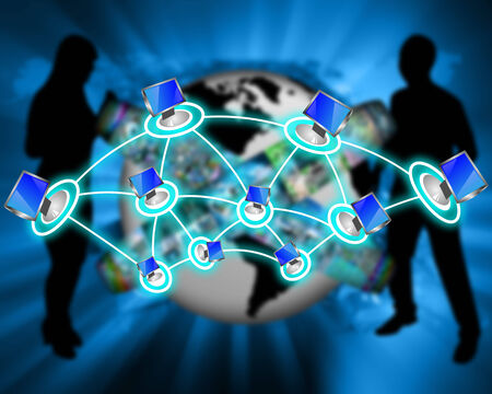 Interface representing the contact and communication between people around the world through an international network of Internet.の写真素材
