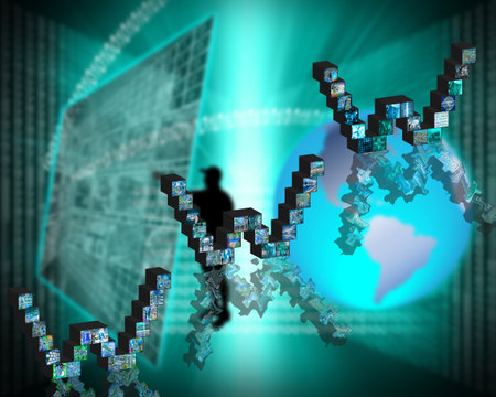 Abstract image on computers, the Internet, communications and high technology.