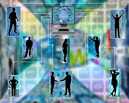 Many abstract images on the theme of computers, Internet and high technology.