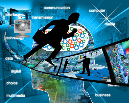 Abstract image on computers, the Internet, communications and high technology.