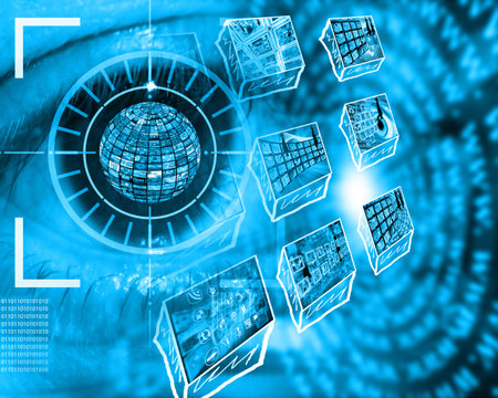 Abstract background in the form of a binary code of the human eye and the keyboard design for...