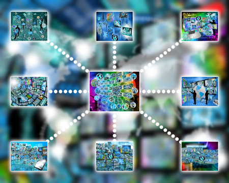 Many abstract images on the theme of computers, Internet and high technology.