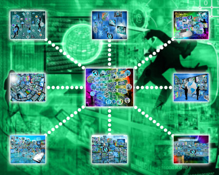 Many abstract images on the theme of computers, Internet and high technology.