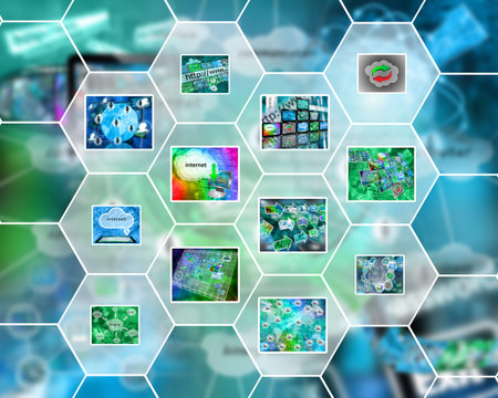 Many abstract images on the theme of computers, Internet and high technology.
