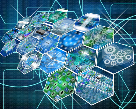 Many abstract images on the theme of computers, Internet and high technology.