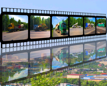 A photo depicting a large truck carrying various loads.の写真素材