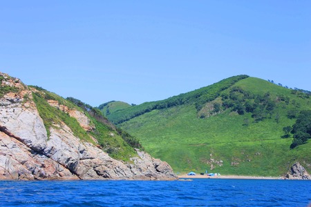 Photo which shows the sea and islands.の写真素材
