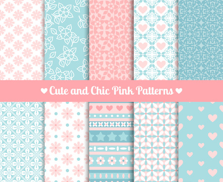 Cute and Chic Pink and blue Patterns. Endless texture for paper or scrap bookingのイラスト素材