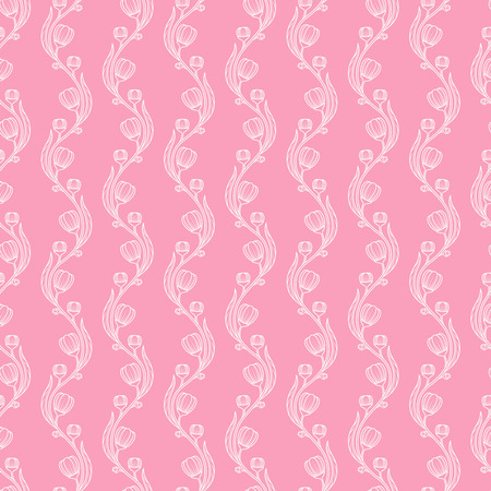 Seamless classic vector floral pink pattern with vertical stripesのイラスト素材