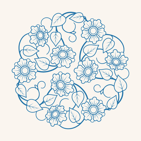 Round Floral Ornament Line Pattern, vector illustrationのイラスト素材