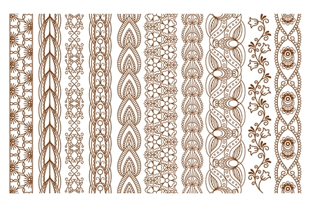 Ornamental Indian Henna Seamless Borders Set for Ethnic Decorのイラスト素材