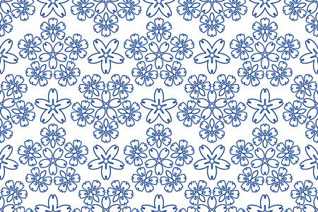 Blue ornament seamless pattern with stroke flowersのイラスト素材