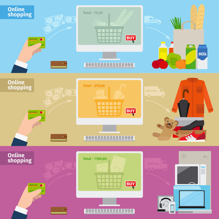 Vector online shopping banners. Mobile marketing and digital marketingのイラスト素材