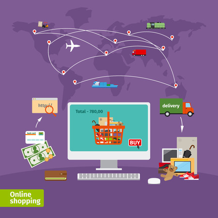 Online shopping concept. E-commerce, order and deliveryのイラスト素材