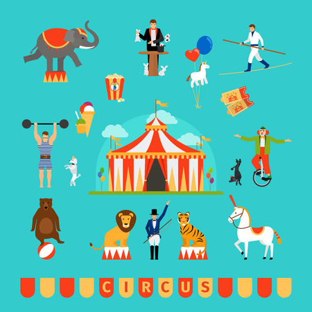 Circus and fun fair elements in modern flat styleのイラスト素材