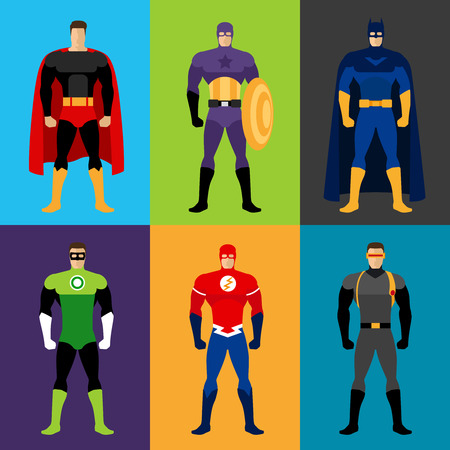Superhero costumes. Vector set of clothes for super heroesのイラスト素材