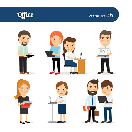 Office people. Business men and women interact in the office spaceのイラスト素材