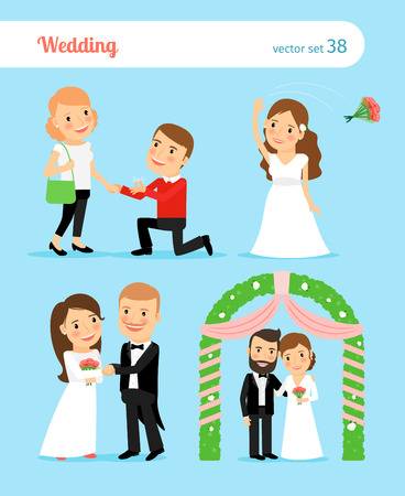 Wedding pictures. Bride and groom, proposal of marriageのイラスト素材