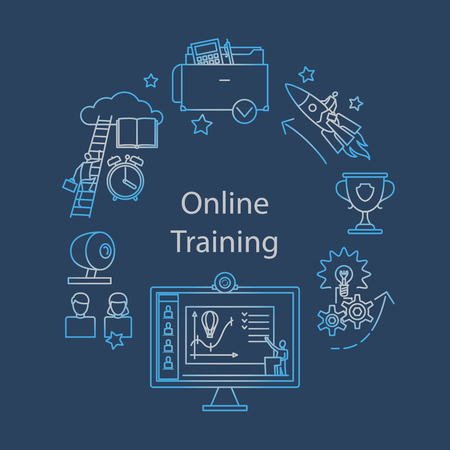 Webcast,  E-learning and Online Event Outline Icon. Distant education. Vector illustration.のイラスト素材
