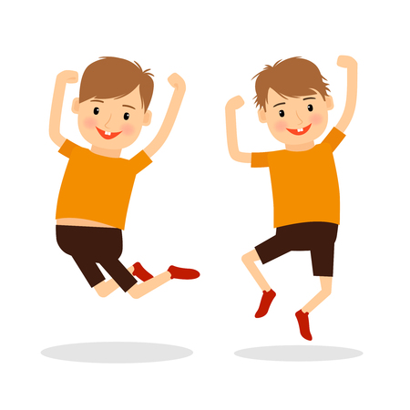 Happy boys jumping and smiling. Vector illustration.のイラスト素材