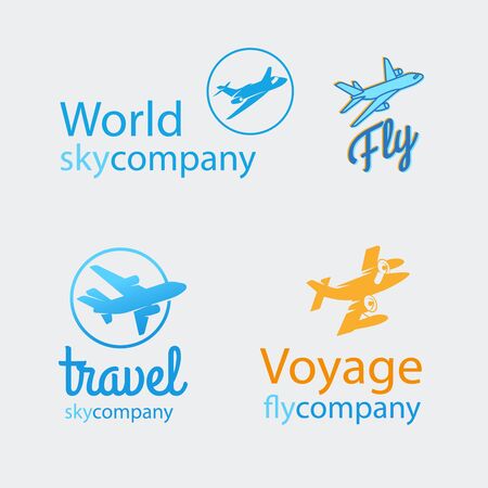 Colorful travel set with airplanes on whie background. Vector illustrationのイラスト素材